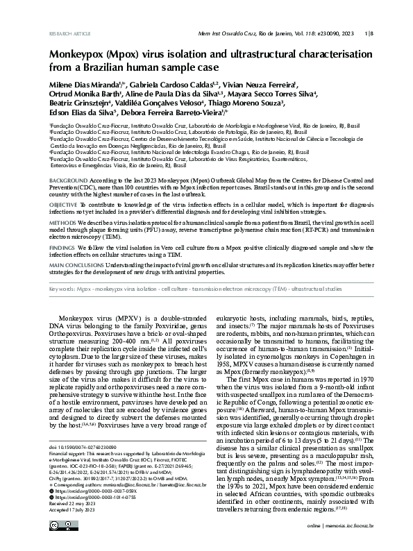 (PDF) Monkeypox (Mpox) virus isolation and ultrastructural ...