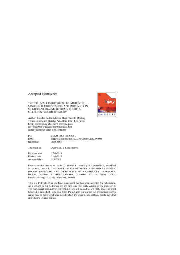 (PDF) The association between admission systolic blood pressure and ...