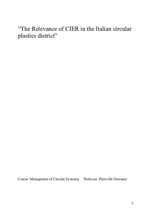 (PDF) The Relevance of CIER in the Italian Circular Plastics District