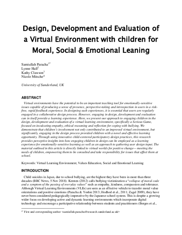 (PDF) Design, Development, and Usability of a Virtual Environment on ...
