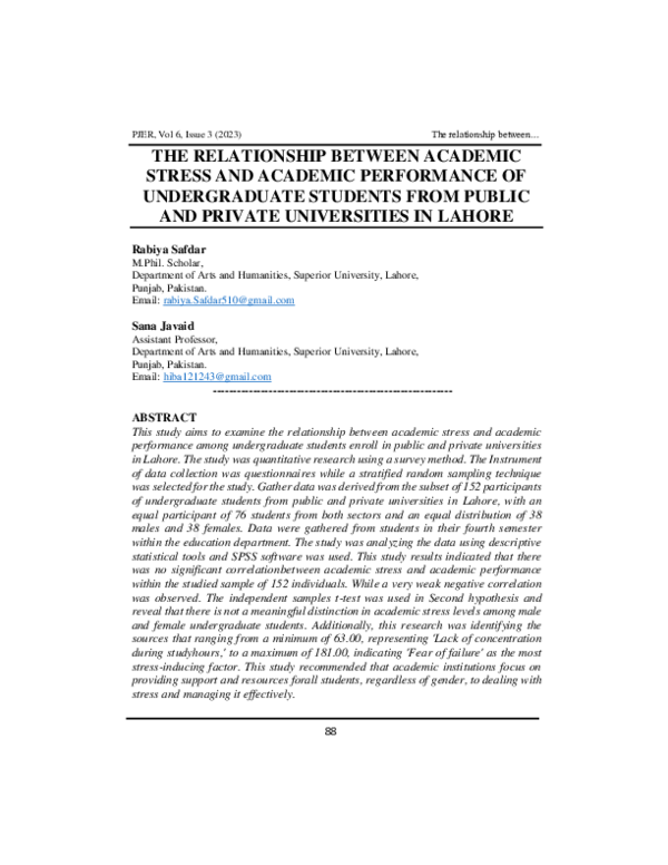  pdf the relationship between academic stress and academic performance