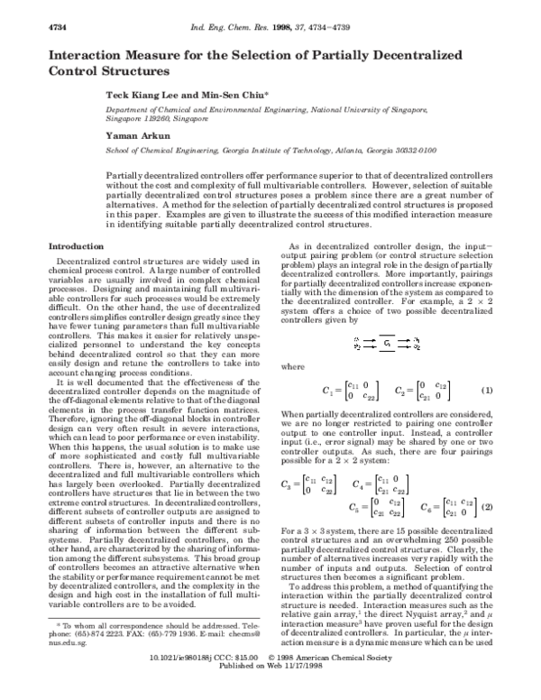(PDF) Interaction Measure for the Selection of Partially Decentralized ...