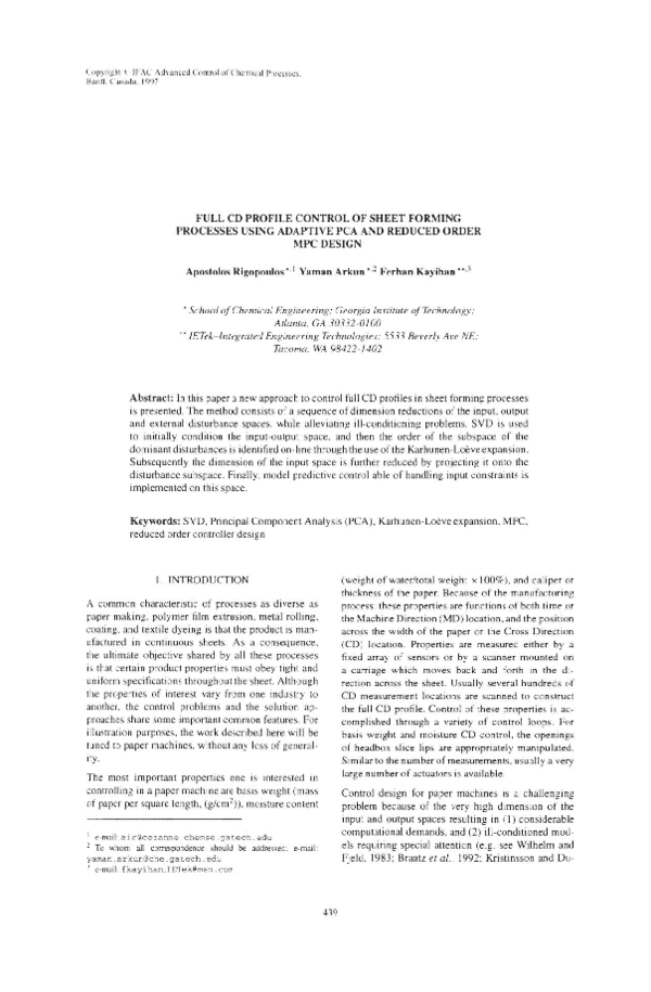 (PDF) Full CD Profile Control of Sheet Forming Processes using Adaptive ...