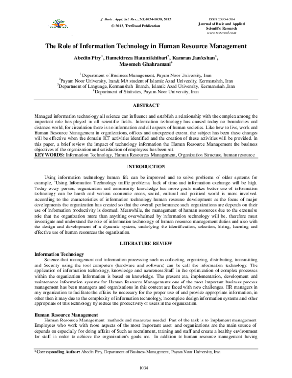 (PDF) The Role of Information Technology in Human Resource Management