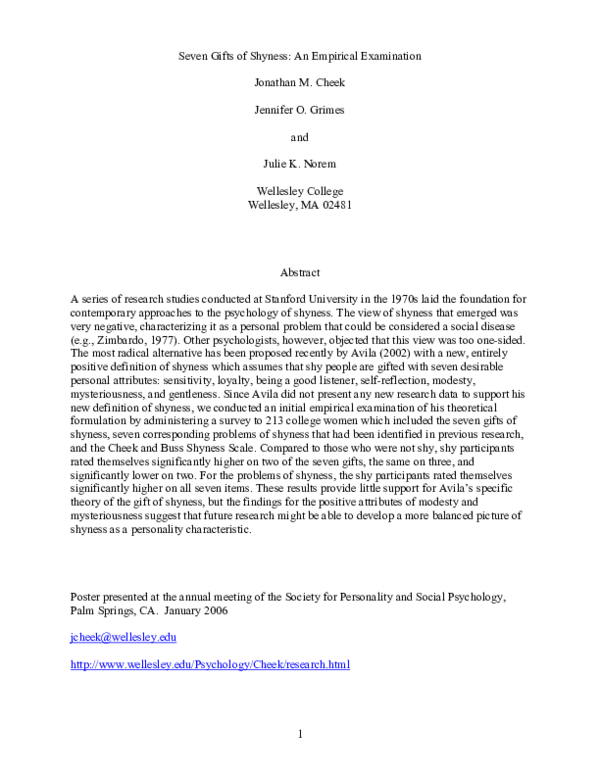 (PDF) Seven gifts of shyness: An empirical examination