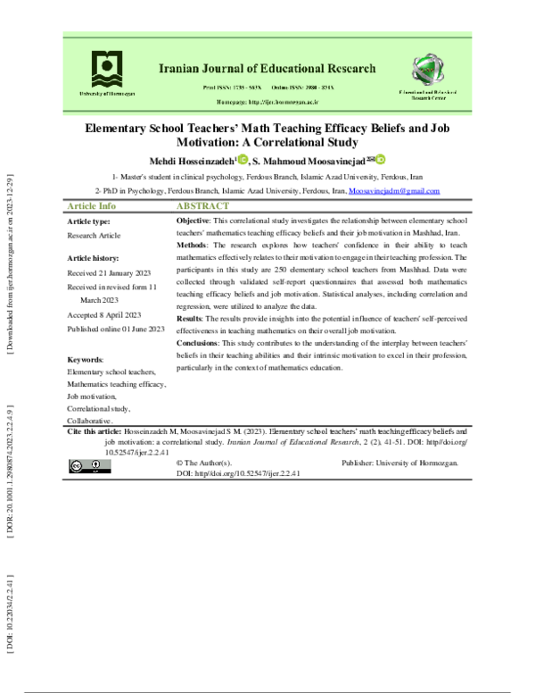 (PDF) Elementary School Teachers’ Math Teaching Efficacy Beliefs and ...