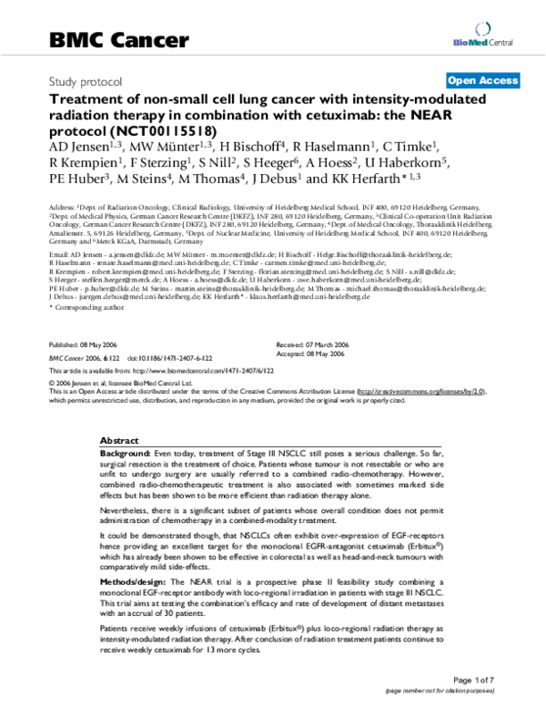 (PDF) Treatment of non-small cell lung cancer with intensity-modulated ...