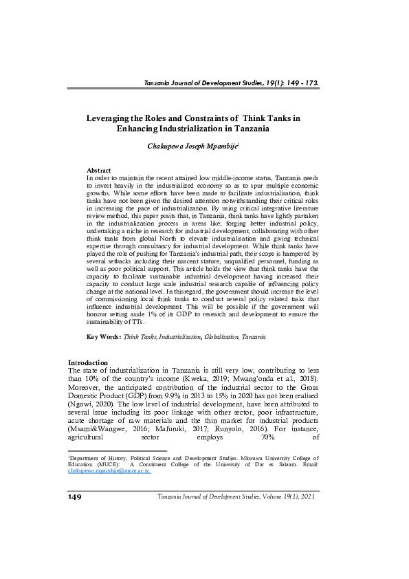 (PDF) Leveraging the Roles and Constraints of Think Tanks in Enhancing ...