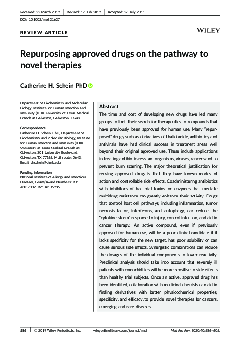 (PDF) Repurposing approved drugs on the pathway to novel therapies
