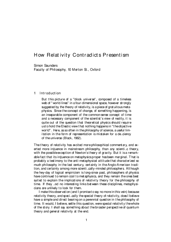 (PDF) How Relativity Contradicts Presentism