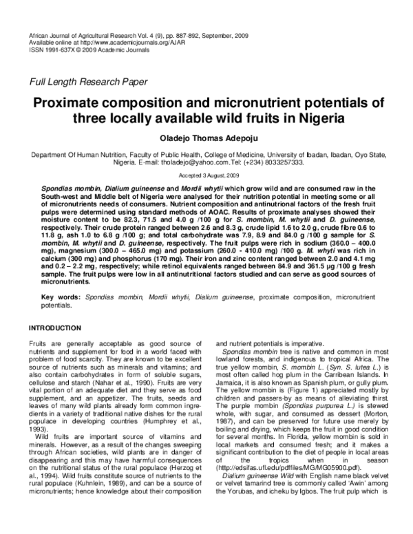 (PDF) Proximate composition and micronutrient potentials of three ...