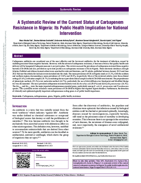 (PDF) A systematic review of the current status of carbapenem ...