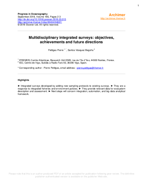 (PDF) Multidisciplinary integrated surveys: Objectives, achievements ...