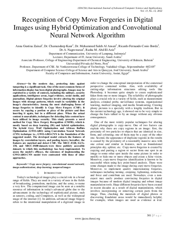 (PDF) Recognition of Copy Move Forgeries in Digital Images using Hybrid ...