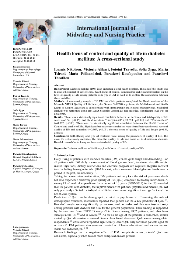(PDF) Health locus of control and quality of life in diabetes mellitus ...