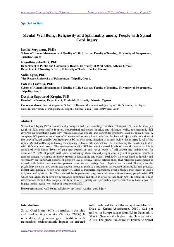 (PDF) Mental Well Being, Religiosity and Spirituality among People with ...