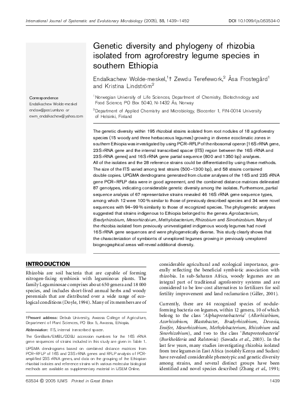 (PDF) Genetic diversity and phylogeny of rhizobia isolated from ...