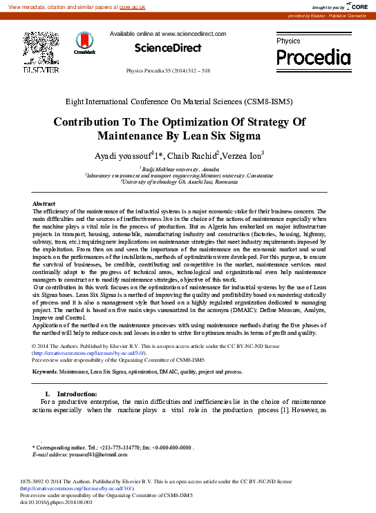 (PDF) Contribution to the Optimization of Strategy of Maintenance by ...