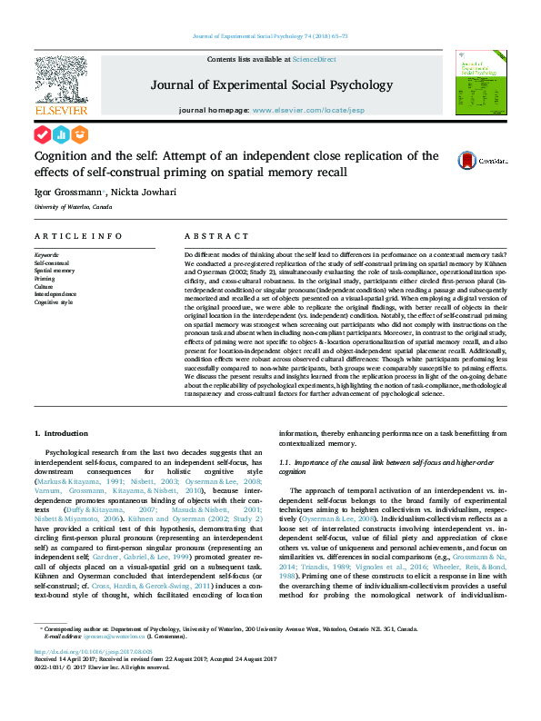 (PDF) Cognition and the self: Attempt of an independent close ...