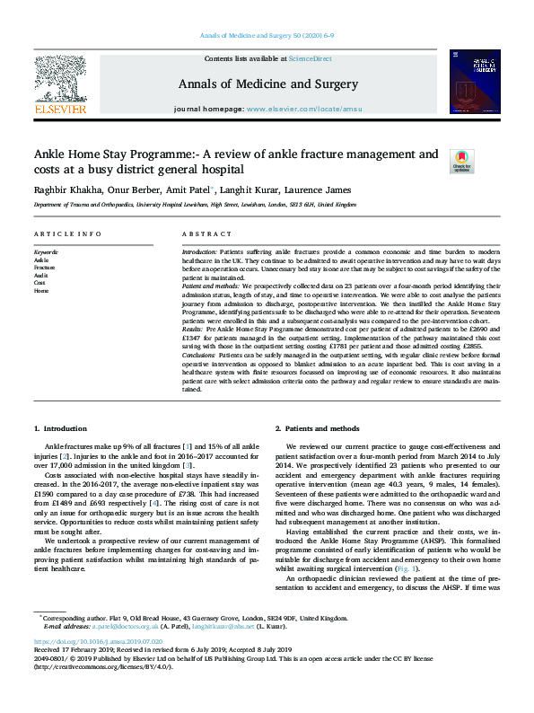 (PDF) Ankle Home Stay Programme:- A review of ankle fracture management ...