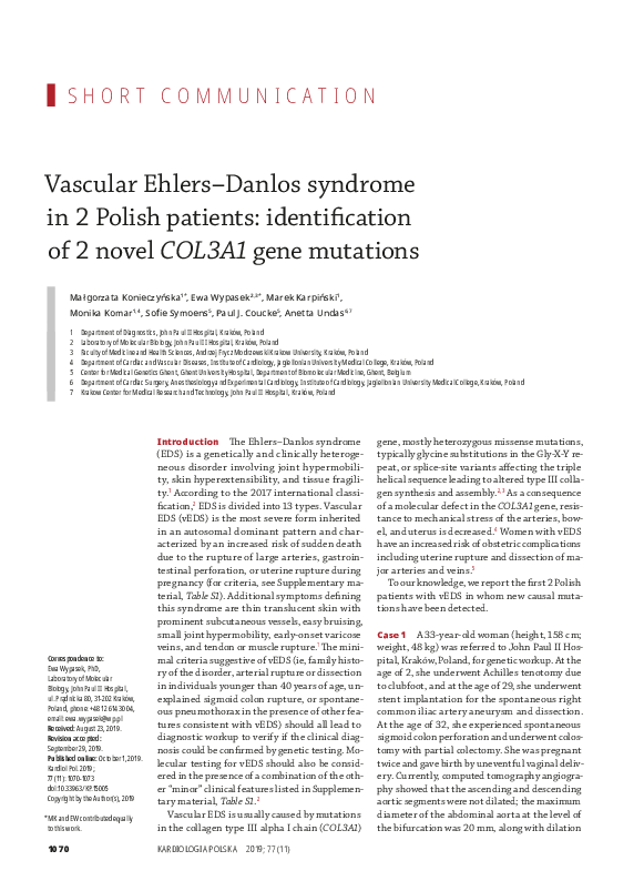 (PDF) Vascular Ehlers–Danlos syndrome in 2 Polish patients ...