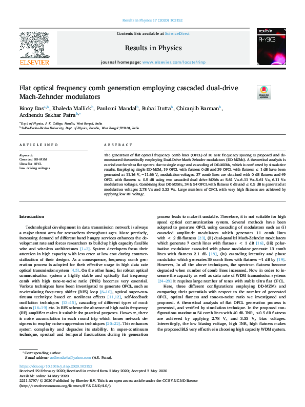 (PDF) Flat optical frequency comb generation employing cascaded dual ...
