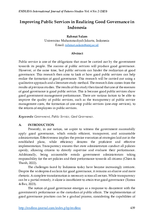 (PDF) Improving Public Services in Realizing Good Governance in Indonesia