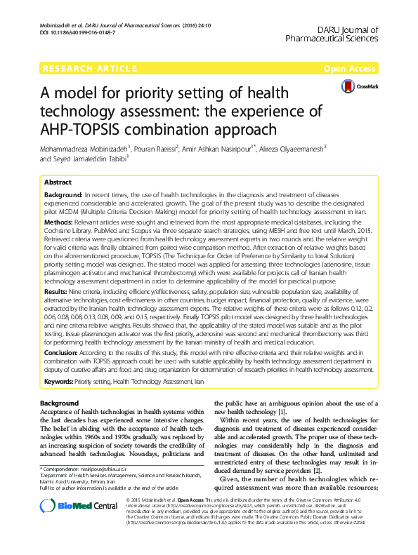 (PDF) A model for priority setting of health technology assessment: the ...