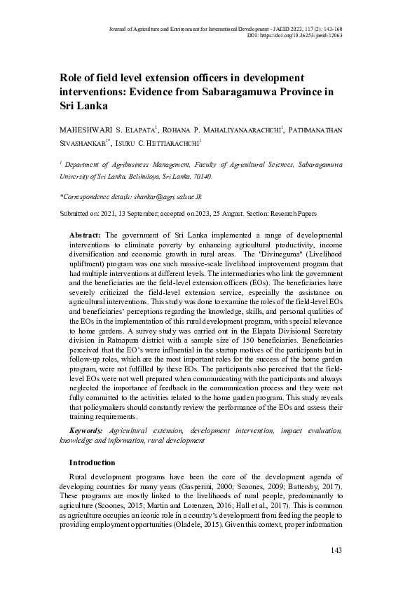 (PDF) Role of field level extension officers in development ...