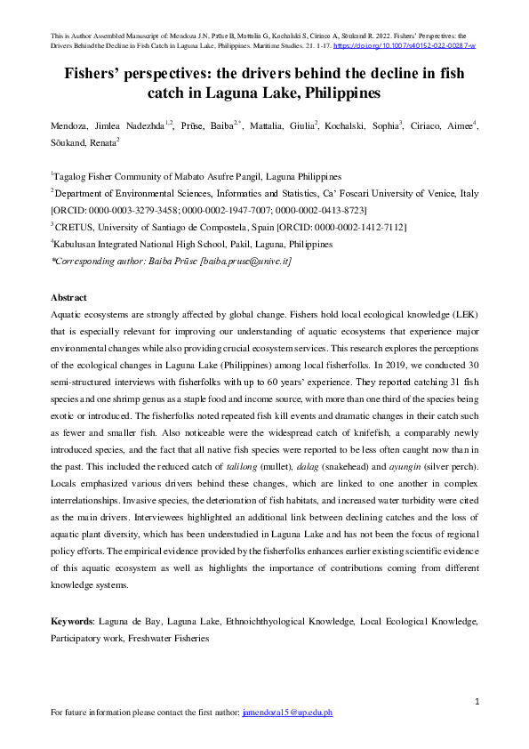(PDF) Fishers’ Perspectives: the Drivers Behind the Decline in Fish ...