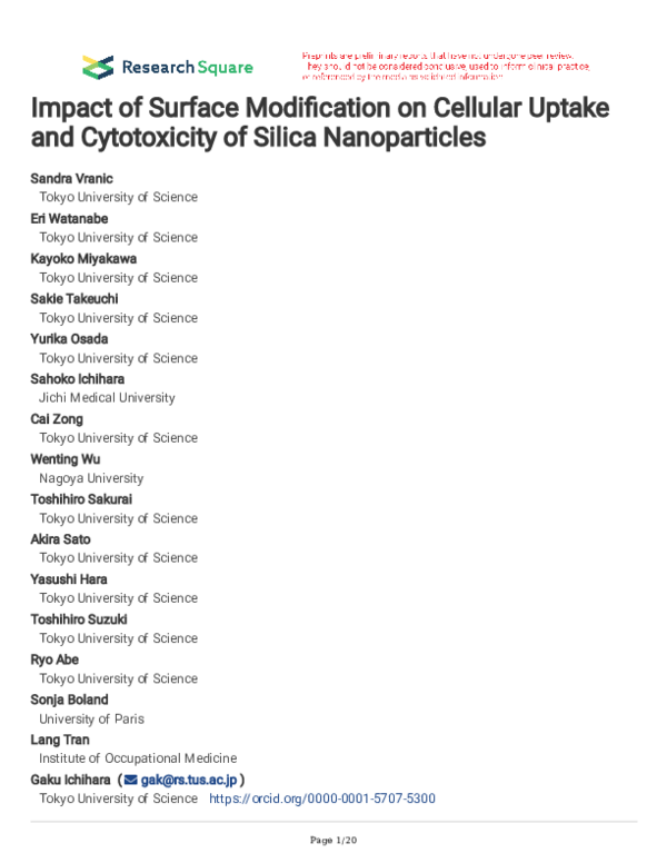 (PDF) Impact of Surface Modification on Cellular Uptake and ...