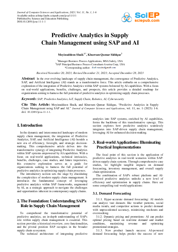 (PDF) Predictive Analytics in Supply Chain Management using SAP and AI