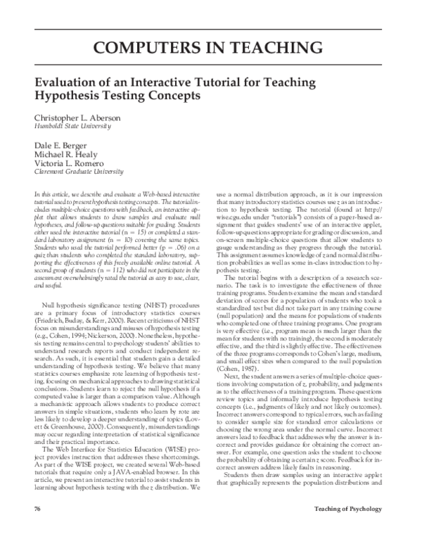 (PDF) Evaluation of an Interactive Tutorial for Teaching Hypothesis ...