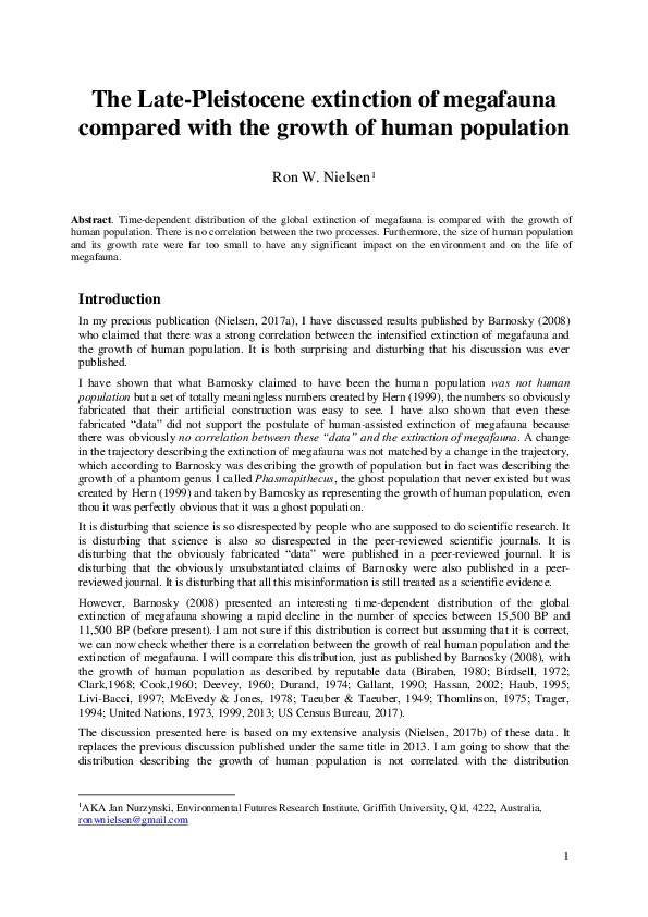 (PDF) The Late-Pleistocene extinction of megafauna compared with the ...