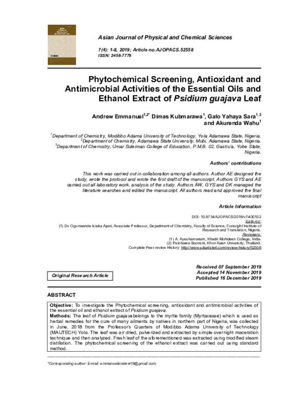 (PDF) Phytochemical Screening, Antioxidant and Antimicrobial Activities ...