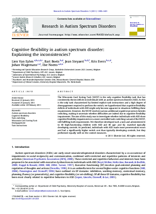 (PDF) Cognitive flexibility in autism spectrum disorders: Deficits on a ...
