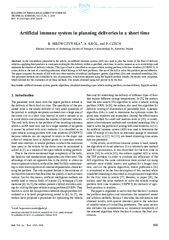 (PDF) Artificial immune system in planning deliveries in a short time