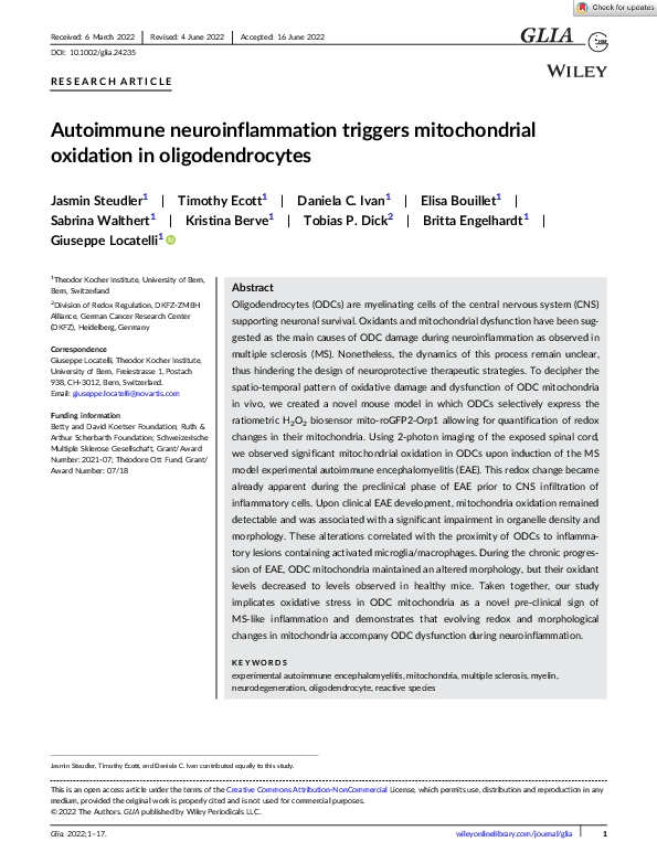 (PDF) Autoimmune neuroinflammation triggers mitochondrial oxidation in ...