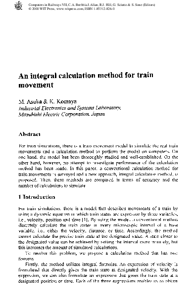 (PDF) An Integral Calculation Method For Train Movement