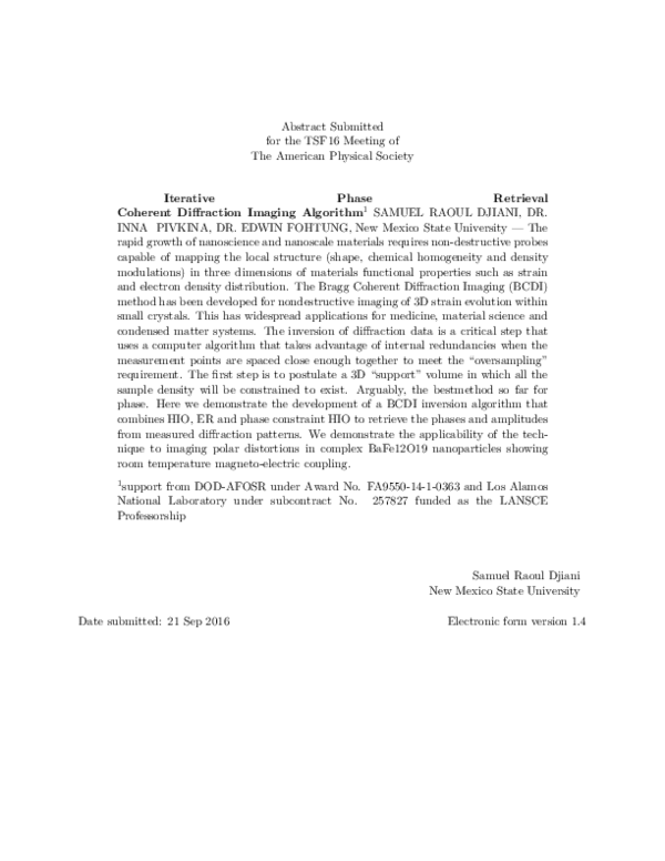 (PDF) Iterative Phase Retrieval Coherent Diffraction Imaging Algorithm
