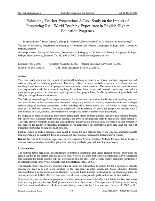 (PDF) Enhancing Teacher Preparation: A Case Study on the Impact of ...