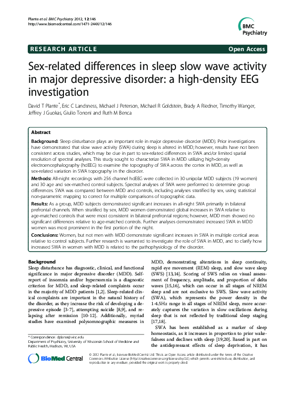 (PDF) Sex-related differences in sleep slow wave activity in major ...