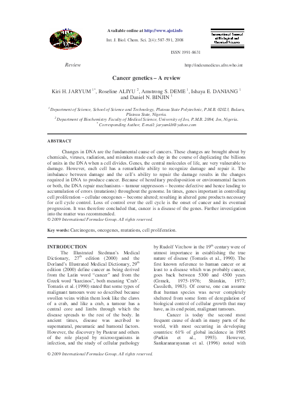 (PDF) Cancer genetics – A review