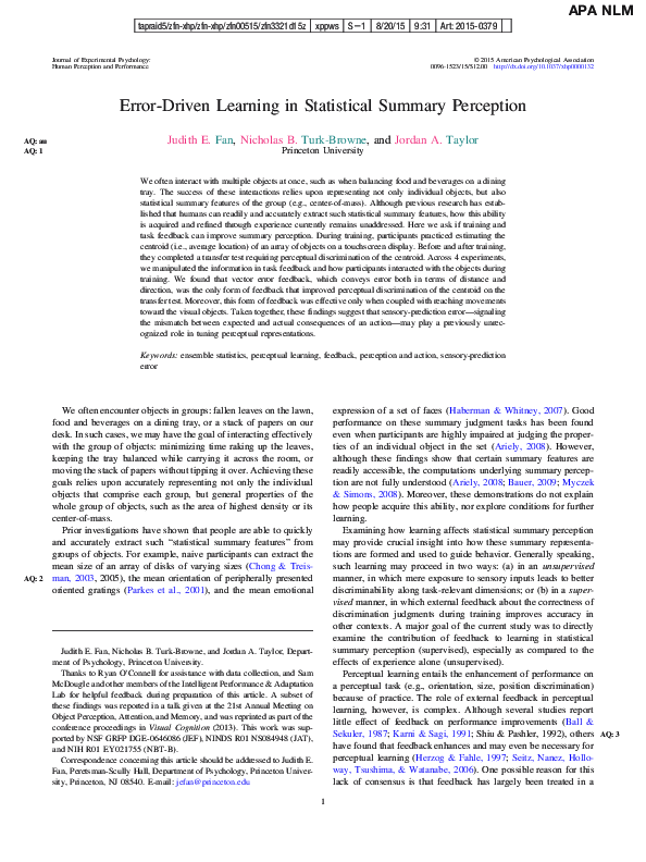 (PDF) Error-driven learning in statistical summary perception