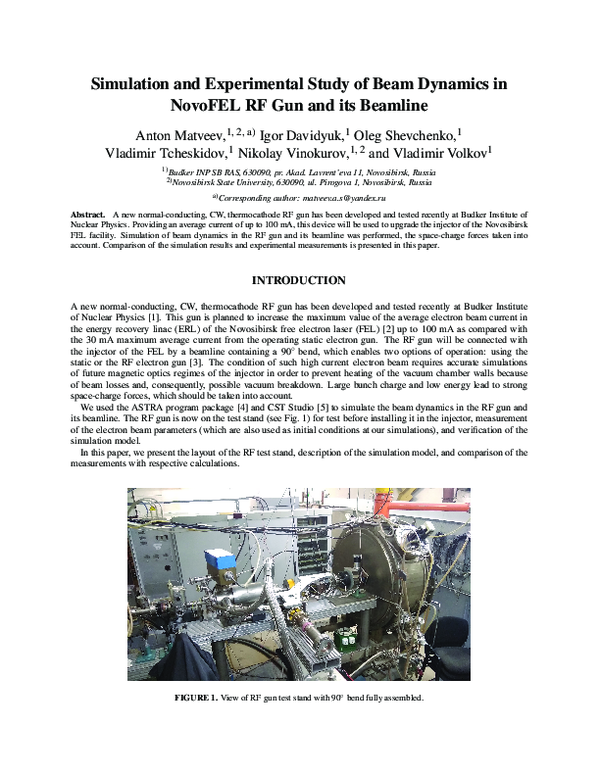 (PDF) Simulation and experimental study of beam dynamics in NovoFEL RF ...