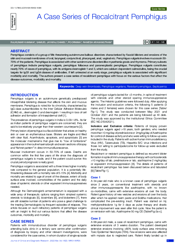 (PDF) A Case Series of Recalcitrant Pemphigus