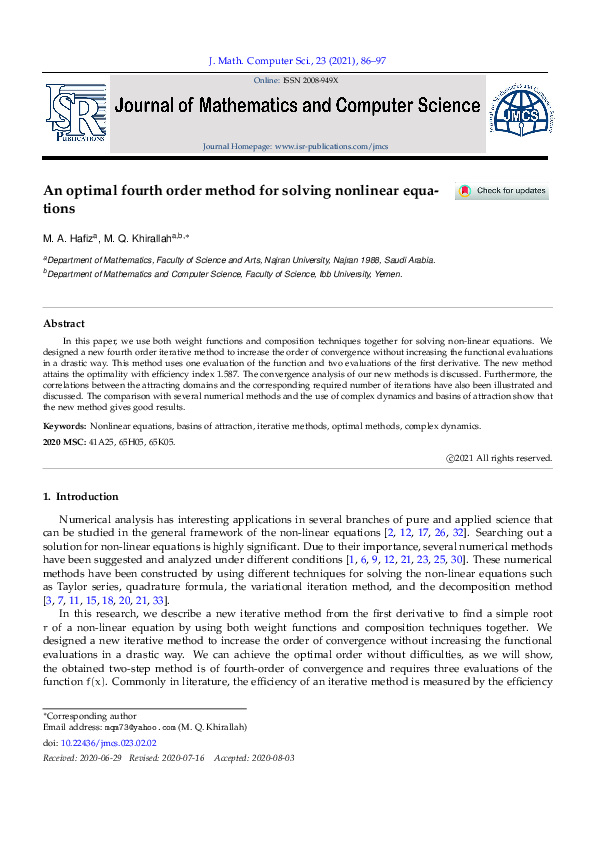 (PDF) An optimal fourth order method for solving nonlinear equations