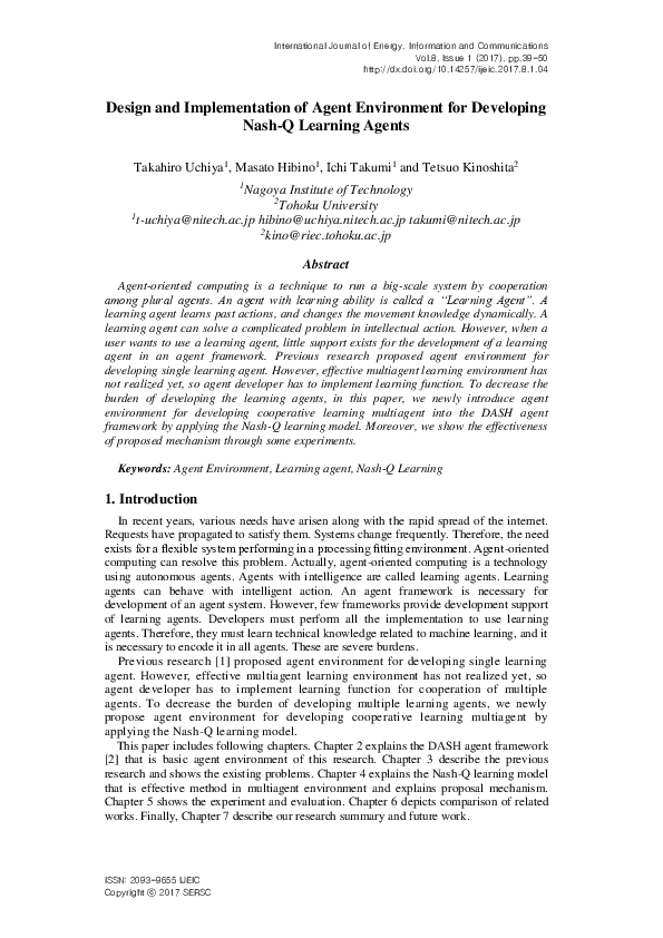 (PDF) Design and Implementation of Agent Environment for Developing ...