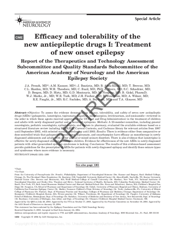 (PDF) Efficacy and tolerability of the new antiepileptic drugs I ...