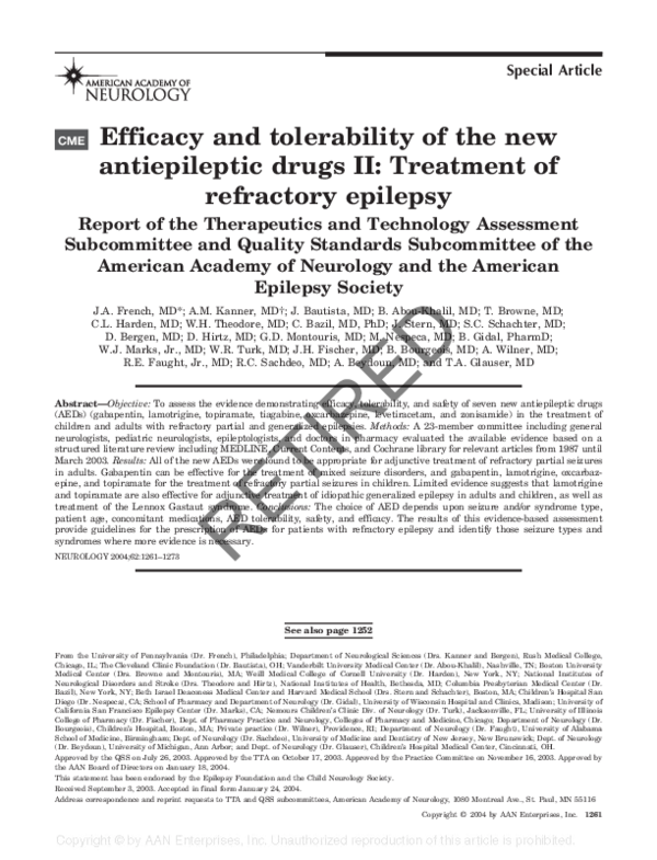 (PDF) Efficacy and tolerability of the new antiepileptic drugs II ...